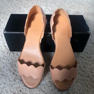 NWT J Crew leather scallop peep toe flats
